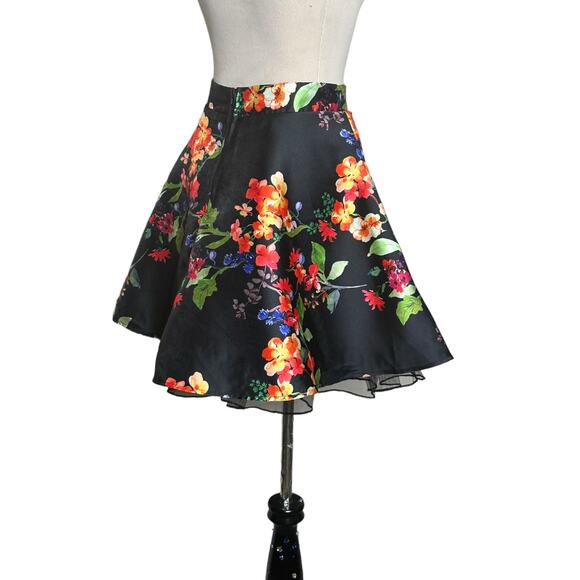 City Studio black red floral A line mini skirt size juniors 5 - Picture 8 of 16